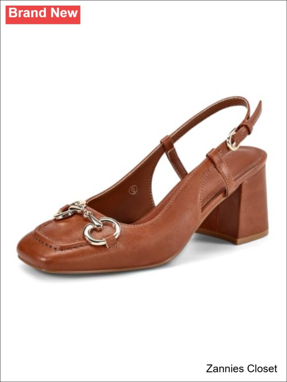 ✨ Coutgo Slingback Block Heels Closed Square Toe Slip On Buckle Strap Business